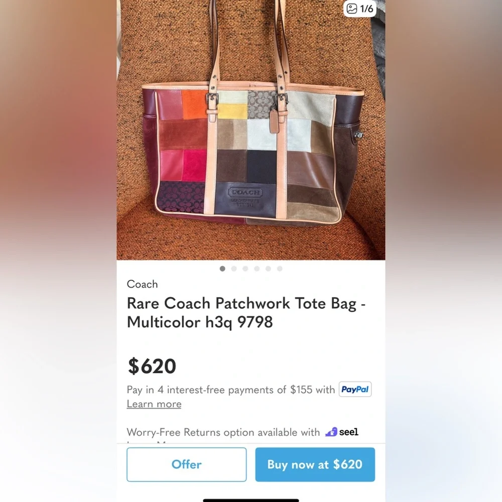 💎VINTAGE RARE Coach Patchwork Tote in Multi-Tone Suede and Leather EUC - Picture 14 of 14